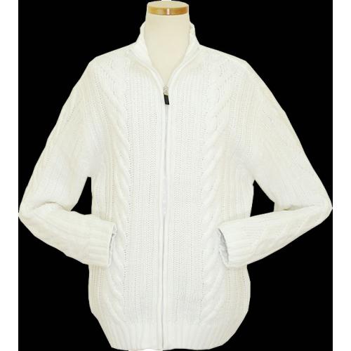 Cielo White Knitted Zip-Up Jacket Sweater K162